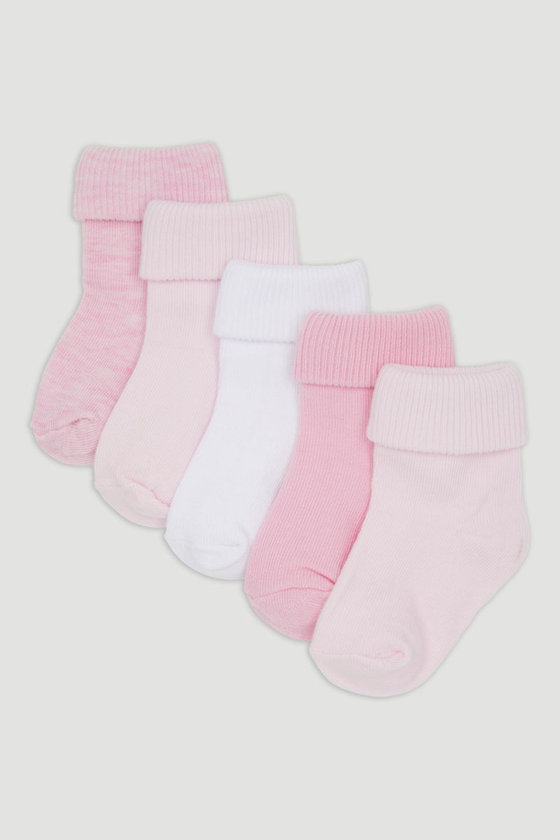 5 Pack Pink Turn Over Socks