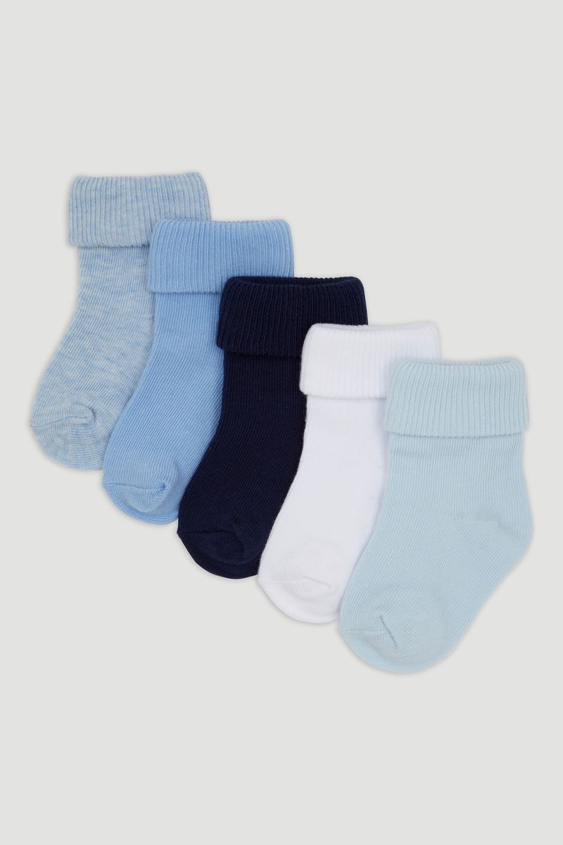 5 Pack Blue Turn Over Socks