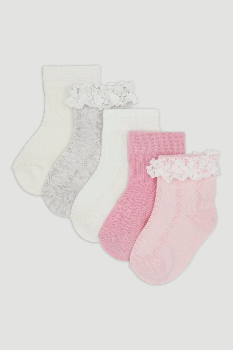 5 Pack Pink & Grey Frilly Socks