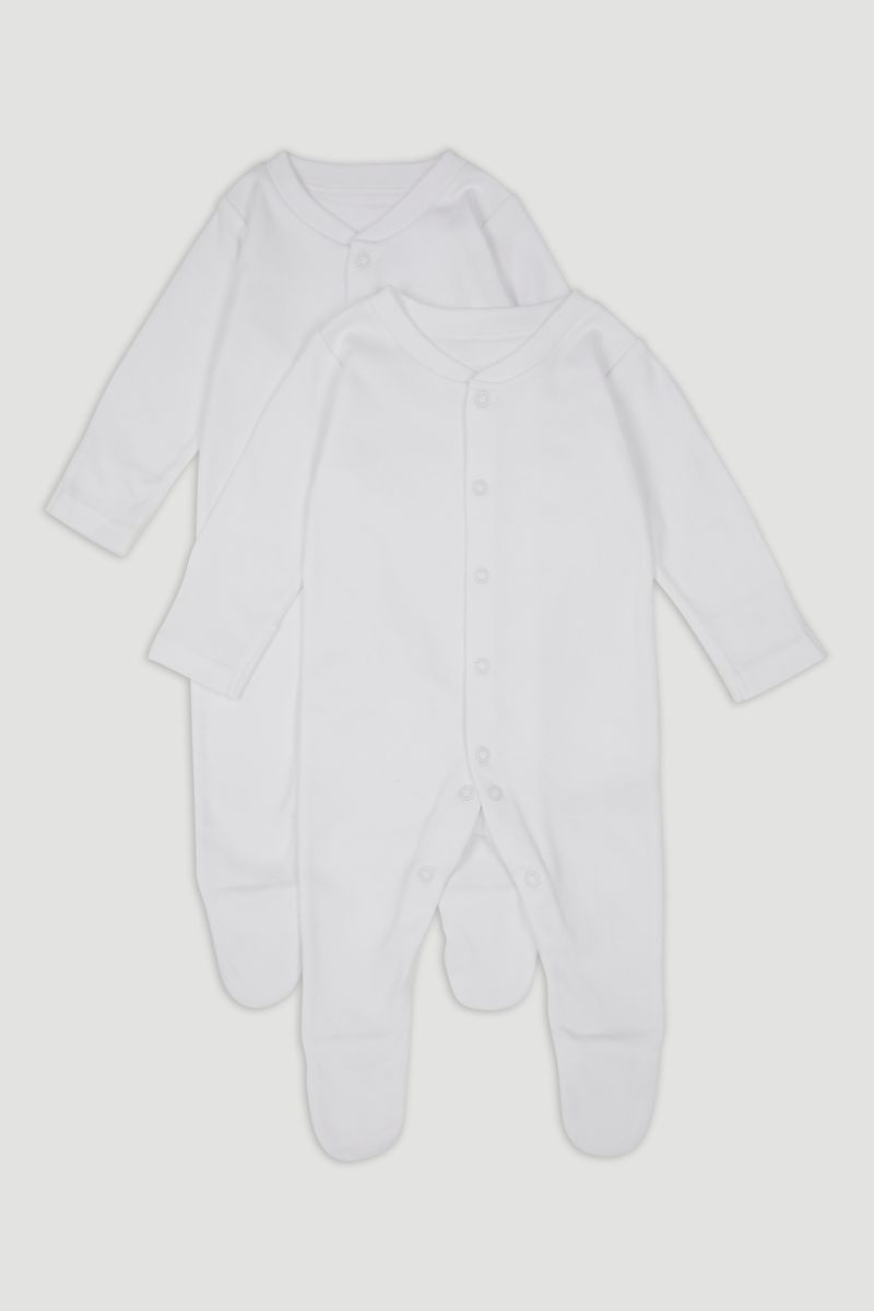 2 Pack White Long Sleeve Sleepsuits
