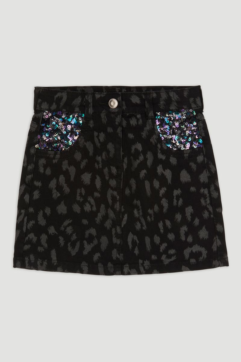 Sequin Pocket Denim Skirt