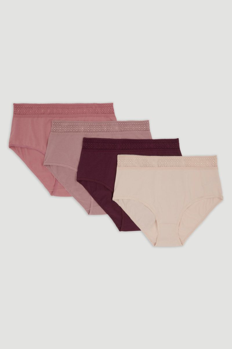 4 Pack Lace Trim Full Briefs