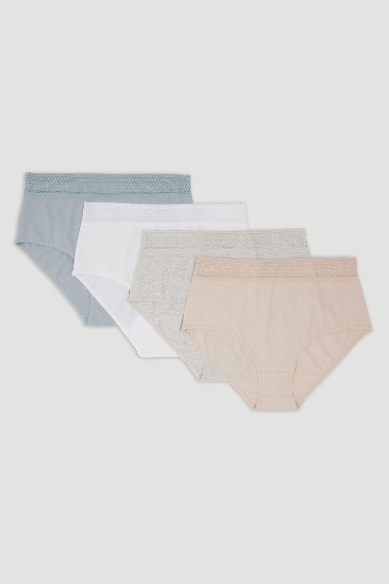 4 Pack Lace Top Pastel Full Briefs