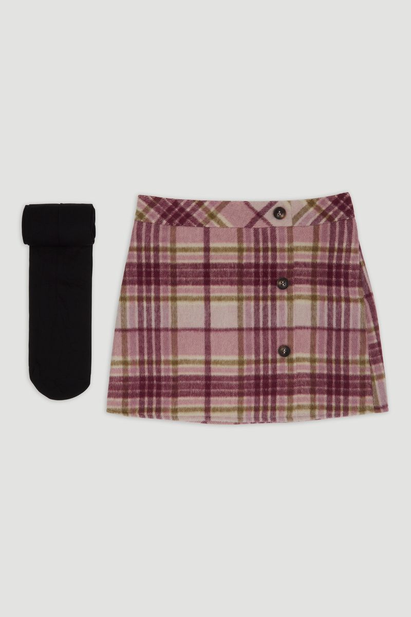 Pink Check Skirt with Tights