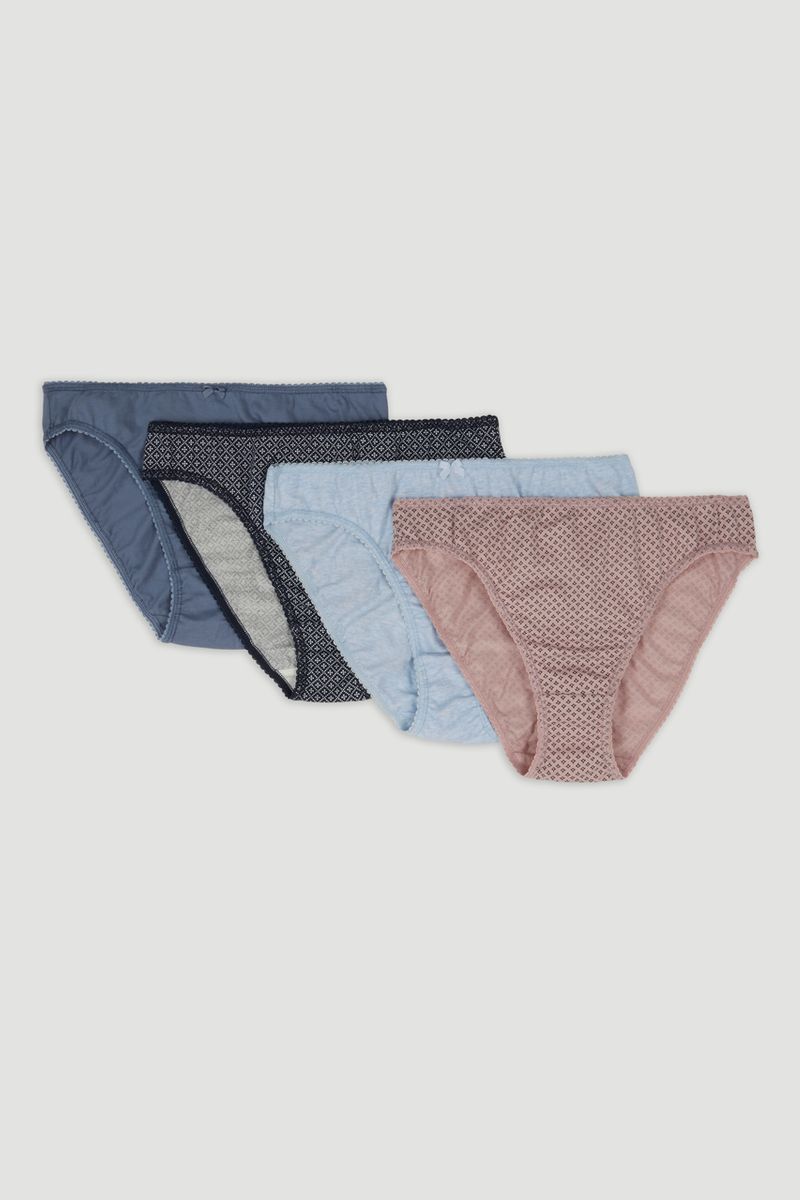 4 Pack High Leg Picot Trim Briefs