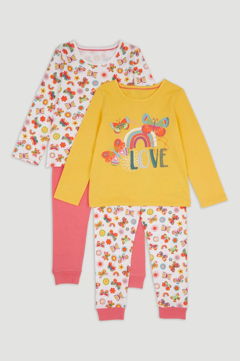 2 Pack Rainbow Butterfly Print Pyjamas