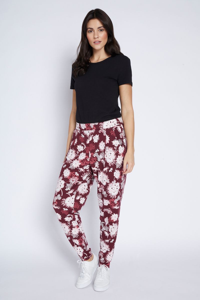 Jersey Burgundy Floral Hareem Trousers