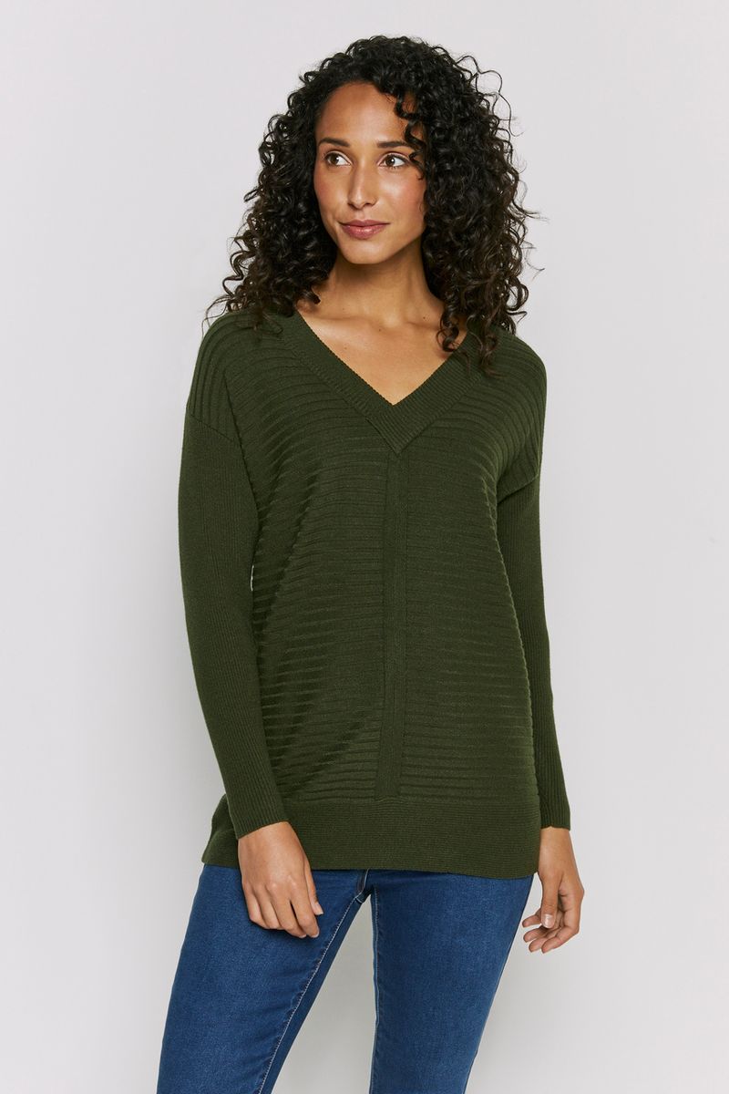 V-Neckline Khaki Jumper