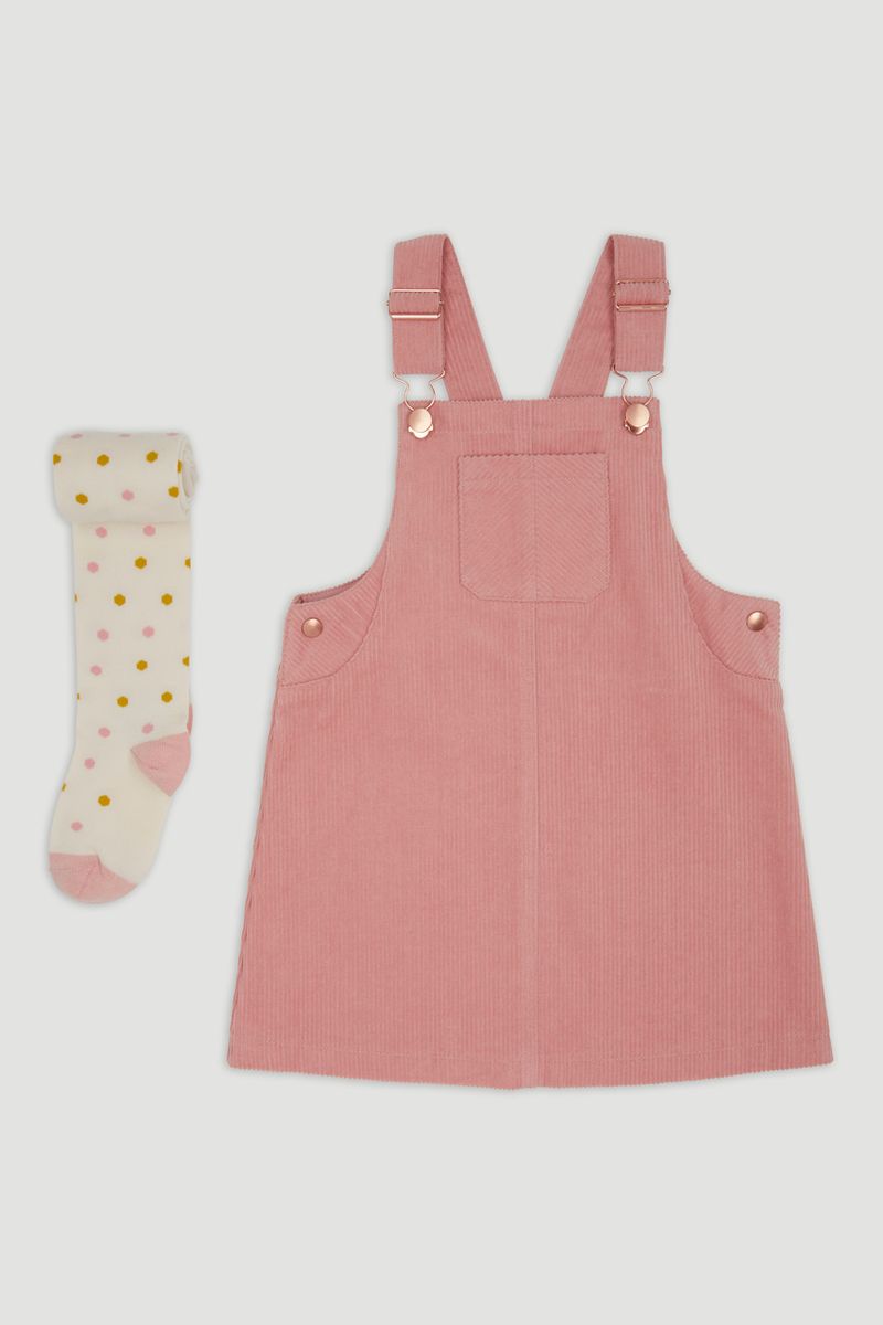 Pink Cord Pinafore Dress & Tights 1-6yrs