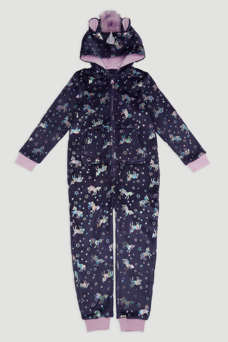 Navy Fleece Unicorn Onesie