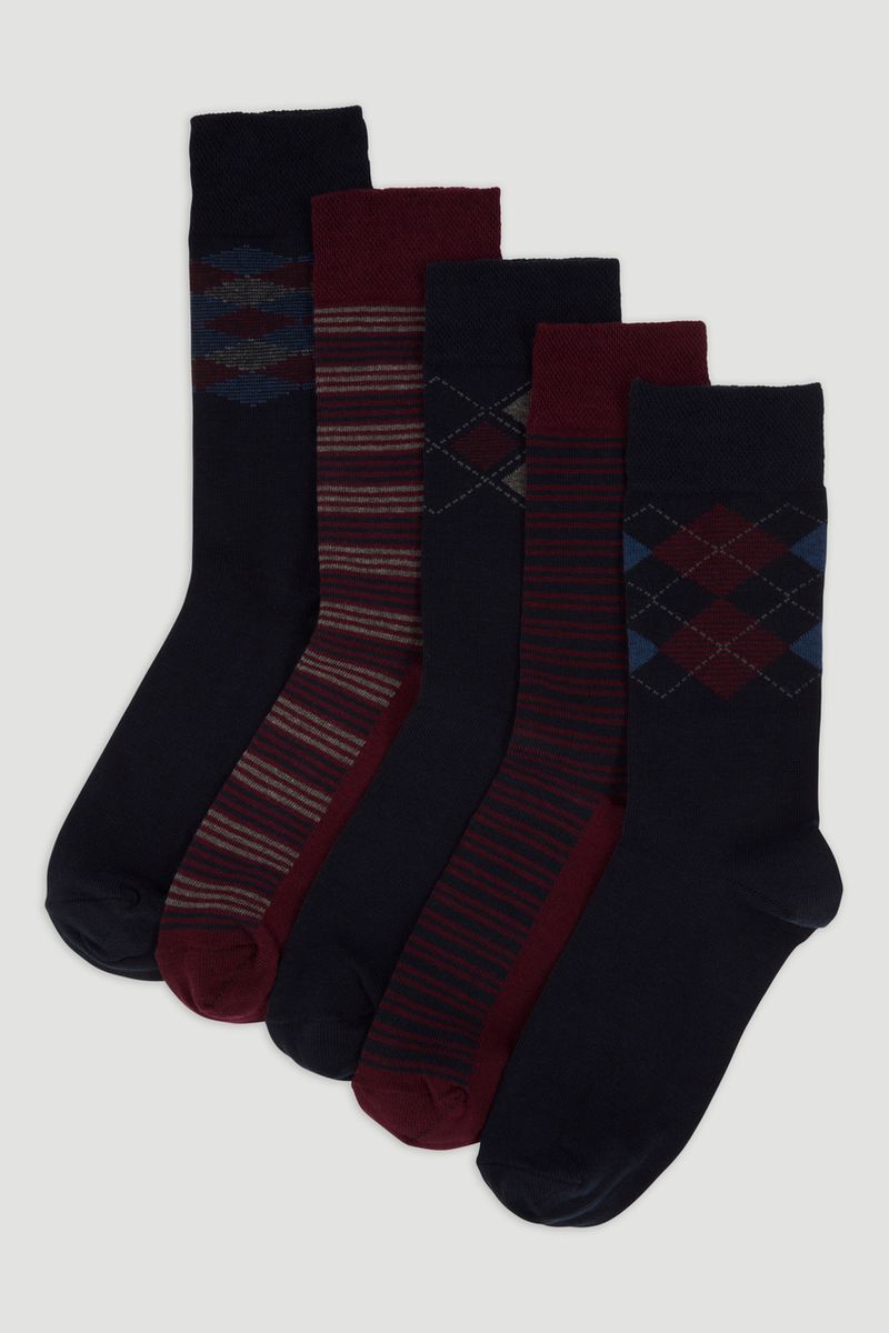 5 Pack Navy Flexitop Socks