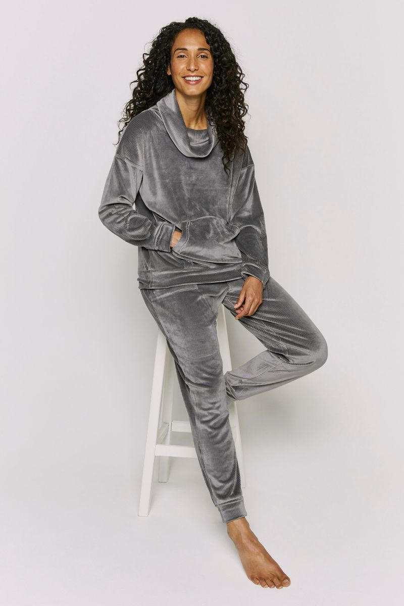 Grey Rib Velour Loungewear Set
