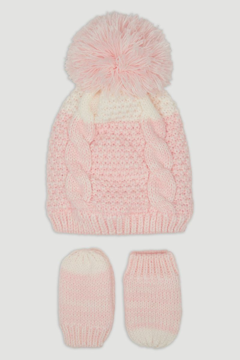 Pink Knit Hat & Mittens