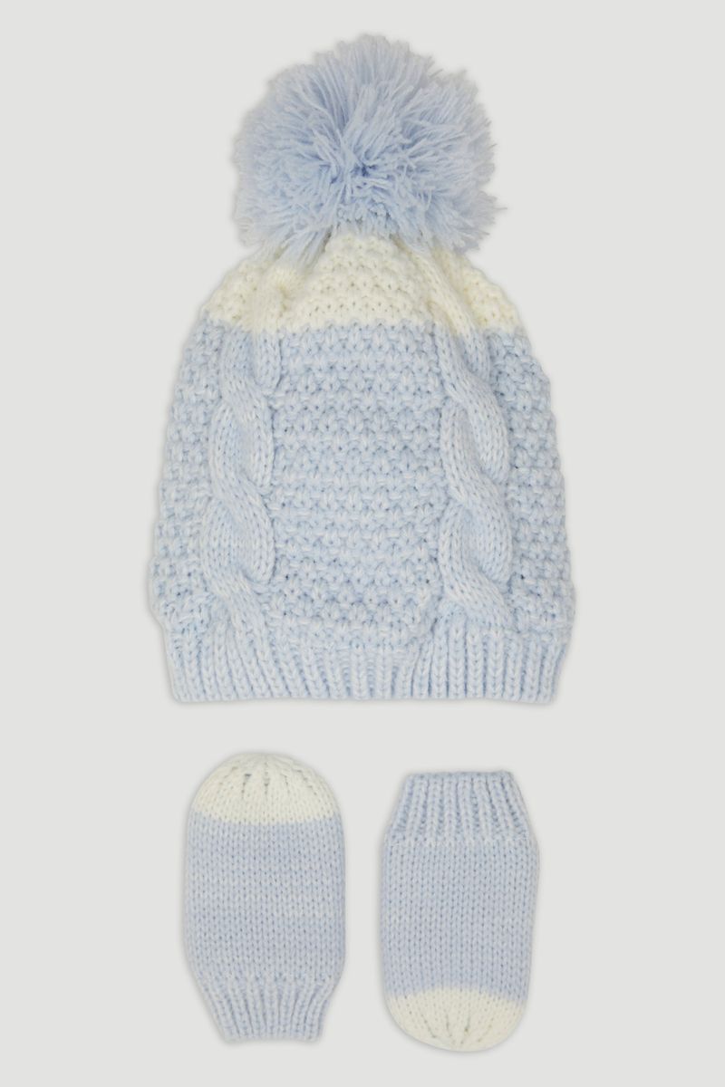 Blue Knit Hat & Mittens