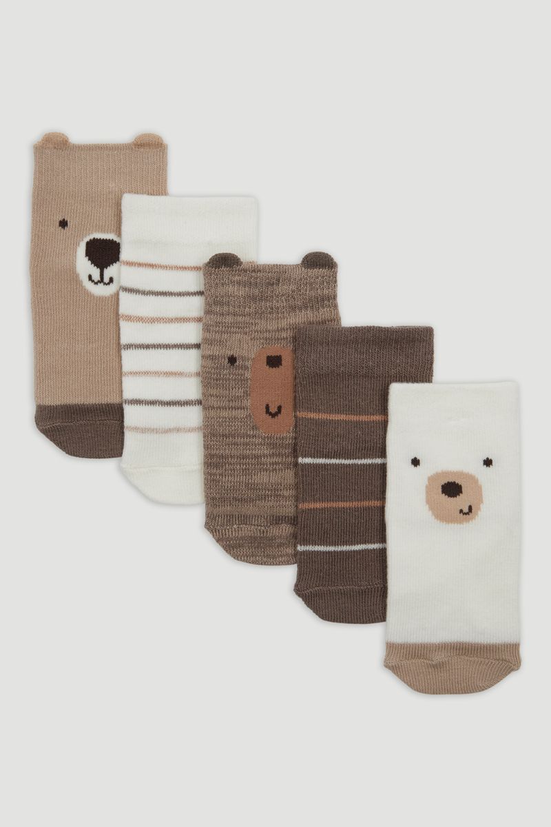 5 Pack Brown Marl Bear Socks