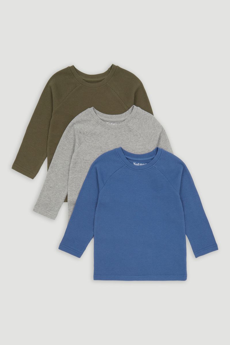 3 Pack Blue Khaki & Grey T-shirts