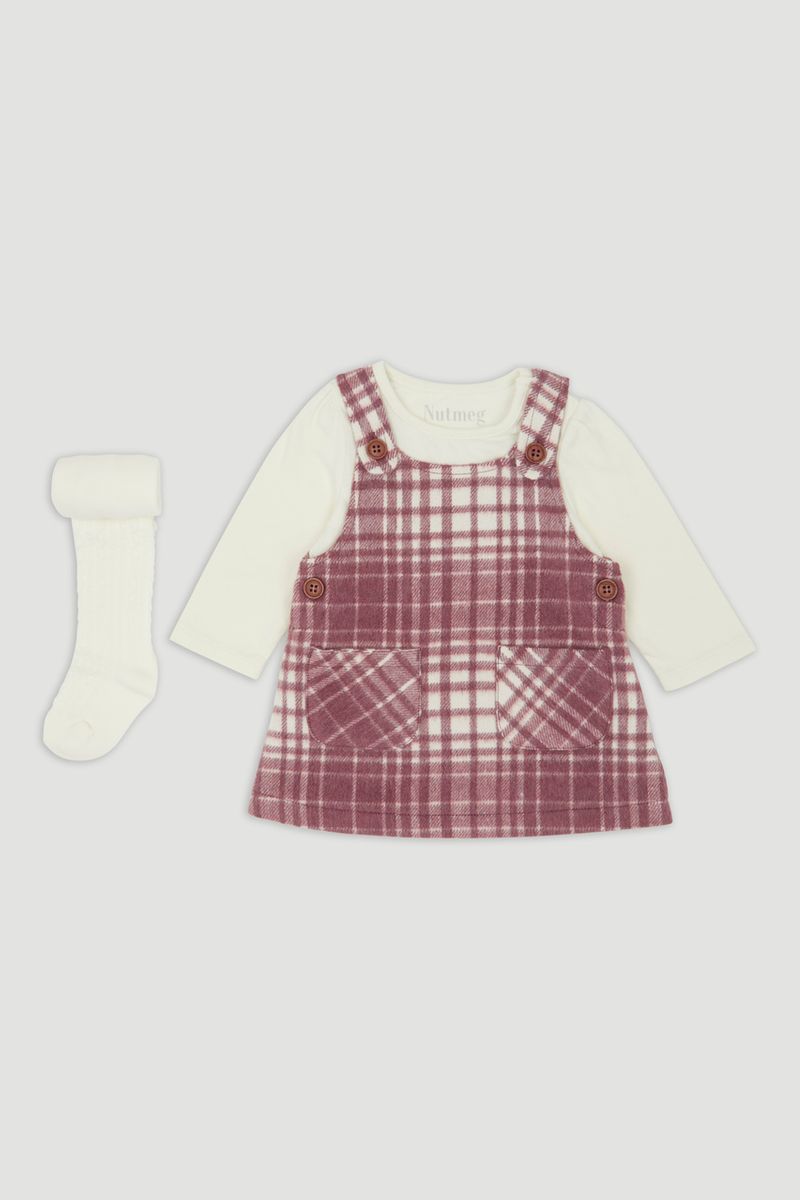 Beige Check Pinafore Dress & Tights
