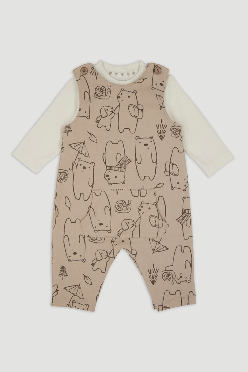 Beige Bear Dungaree Set