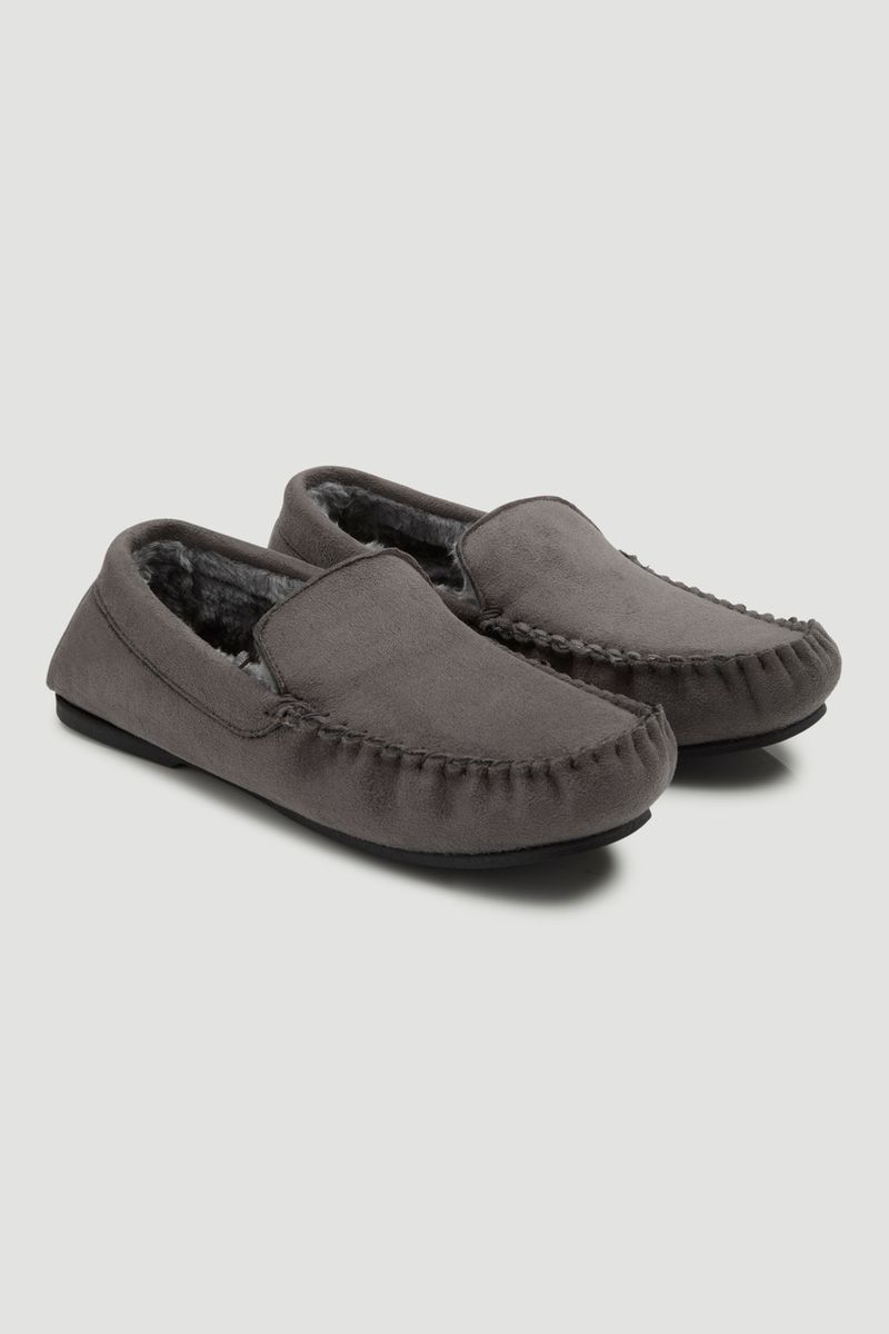 Charcoal Fur Lined Moccasin