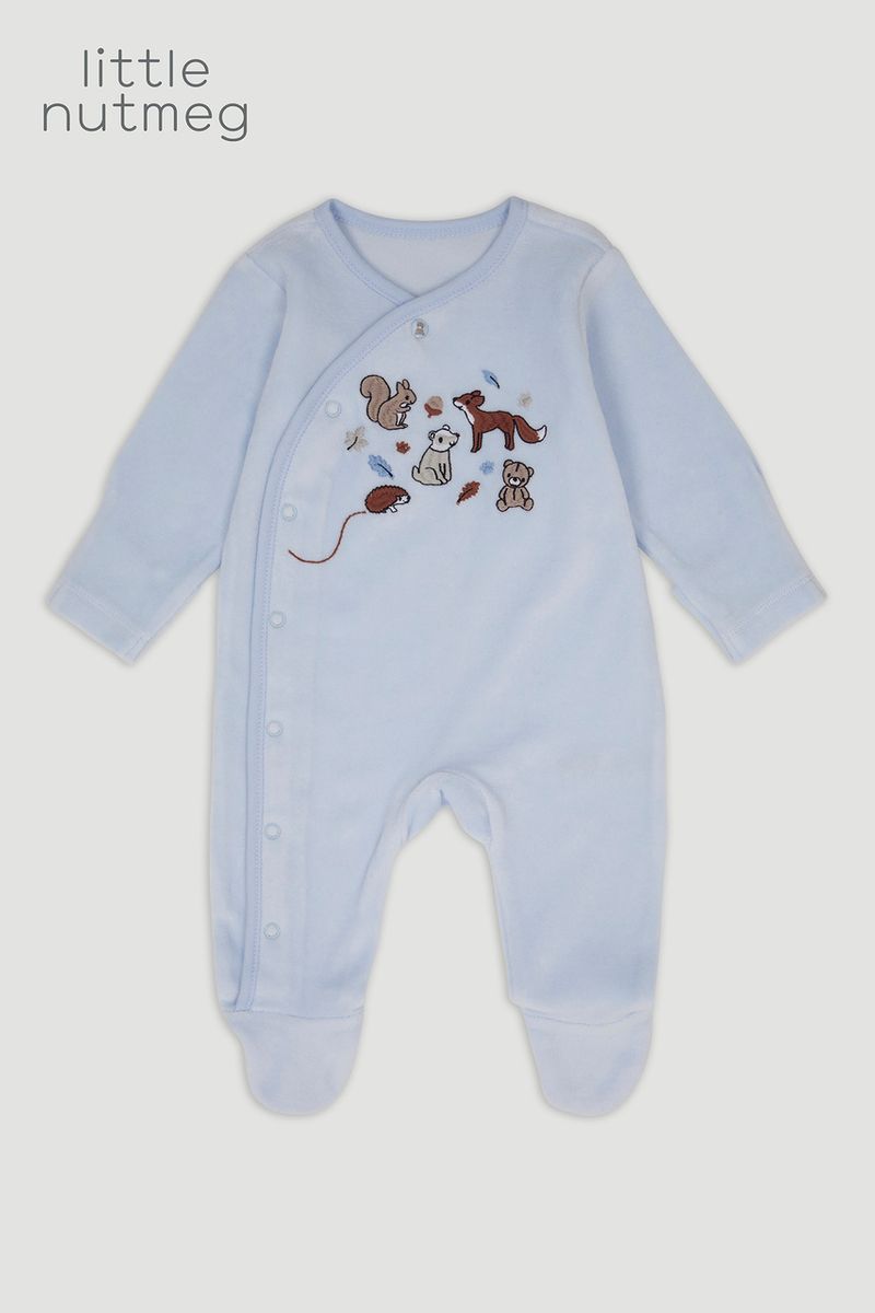 Little Nutmeg Blue Bear Velour Sleepsuit
