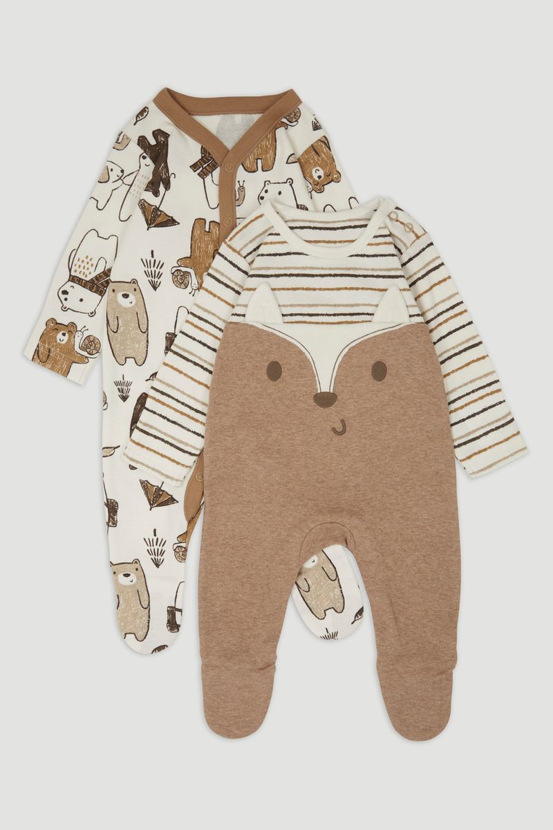 2 Pack Bear sleepsuits