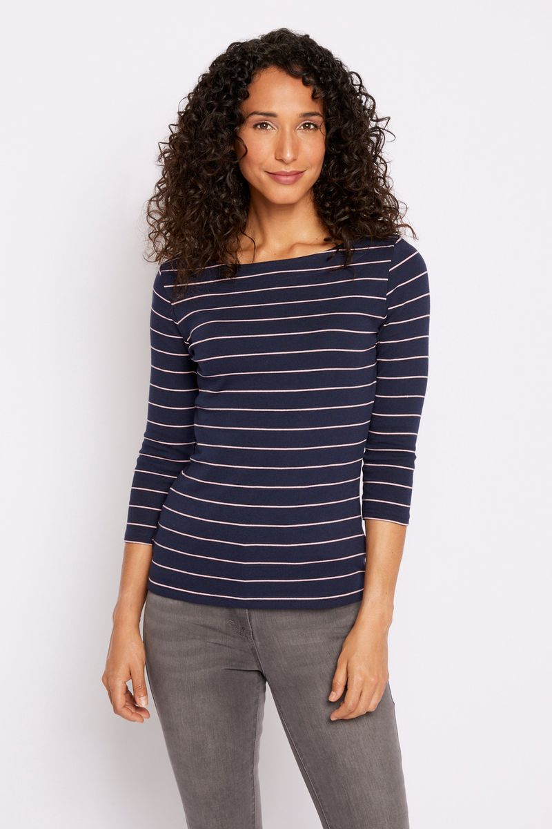 Navy & Pink Stripe Bardot