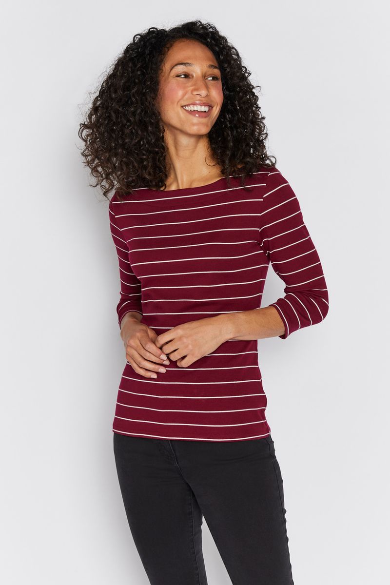 3/4 Sleeve Cream Stripe Bardot