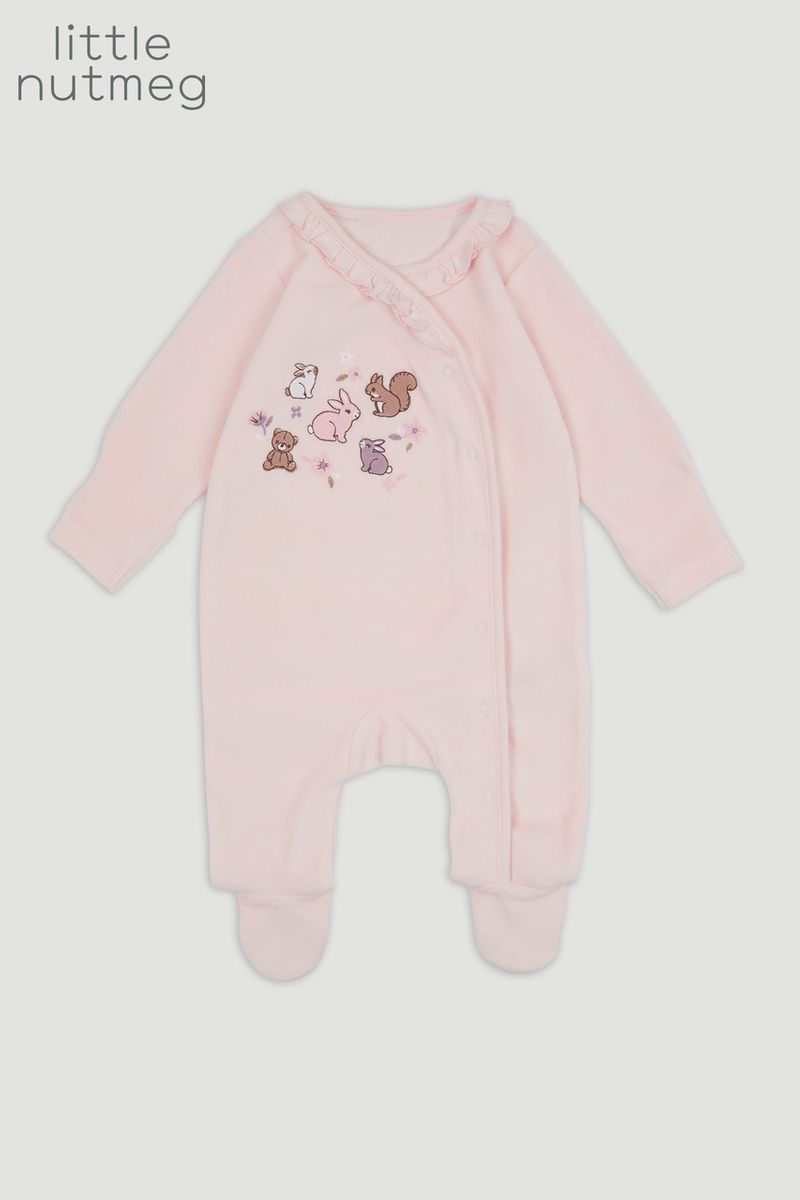 Little Nutmeg Pink Velour sleepsuit