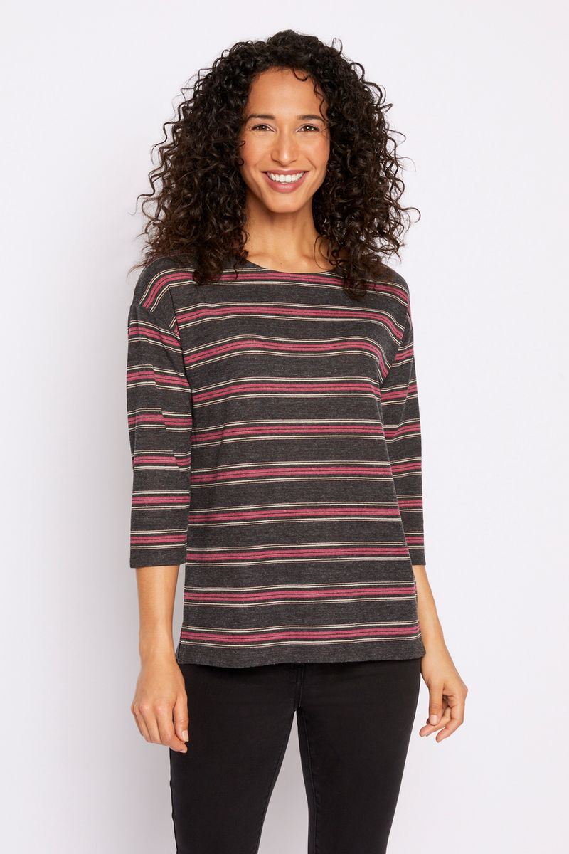 3/4 Sleeve Stripe Loose Fit Top
