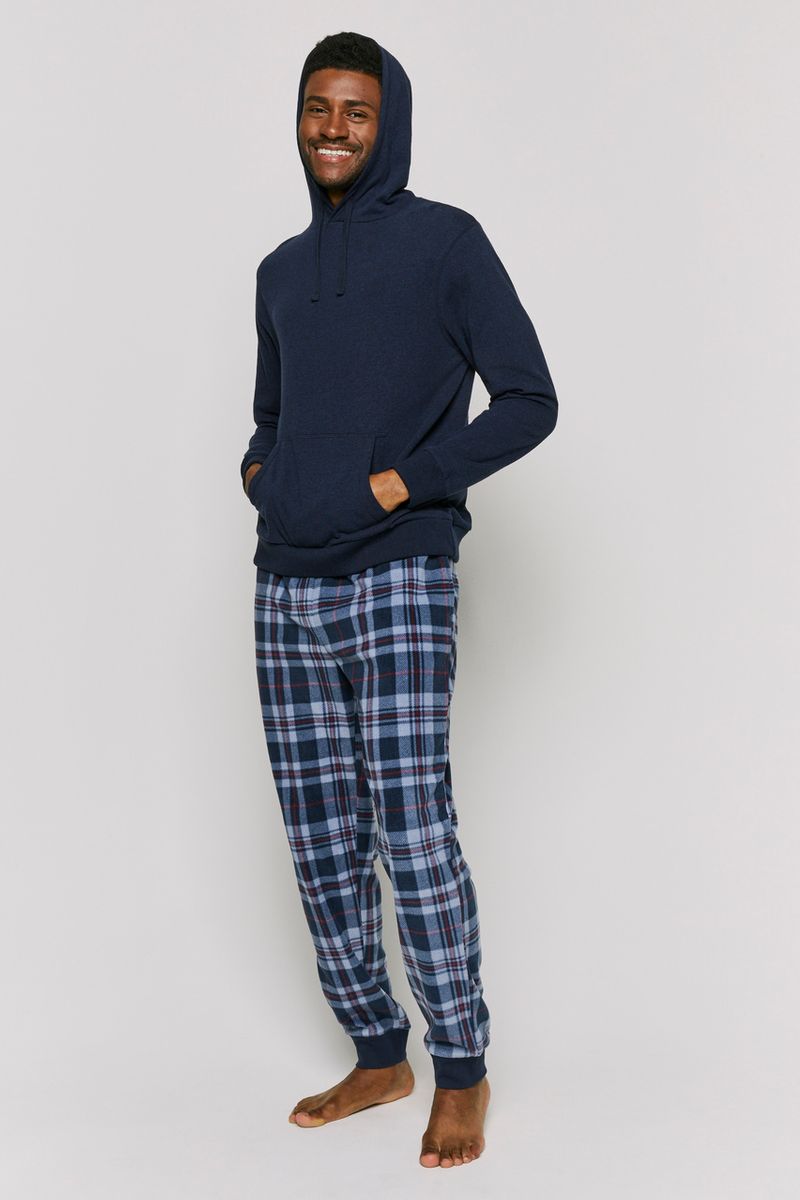Blue Check Fleece Pyjama Bottoms