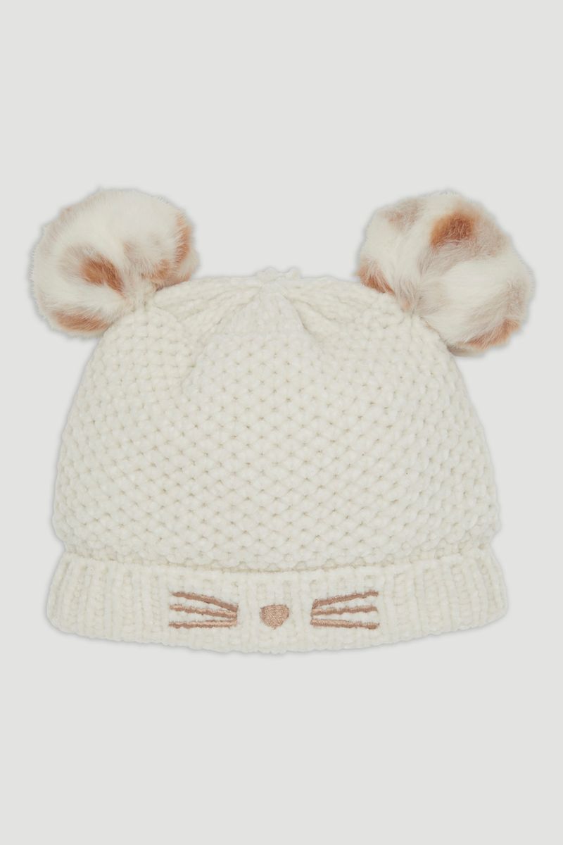 Cream Chenille Pom Pom Hat