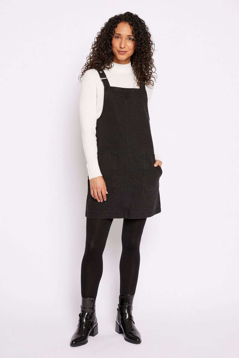 Black Denim Pinafore Dress