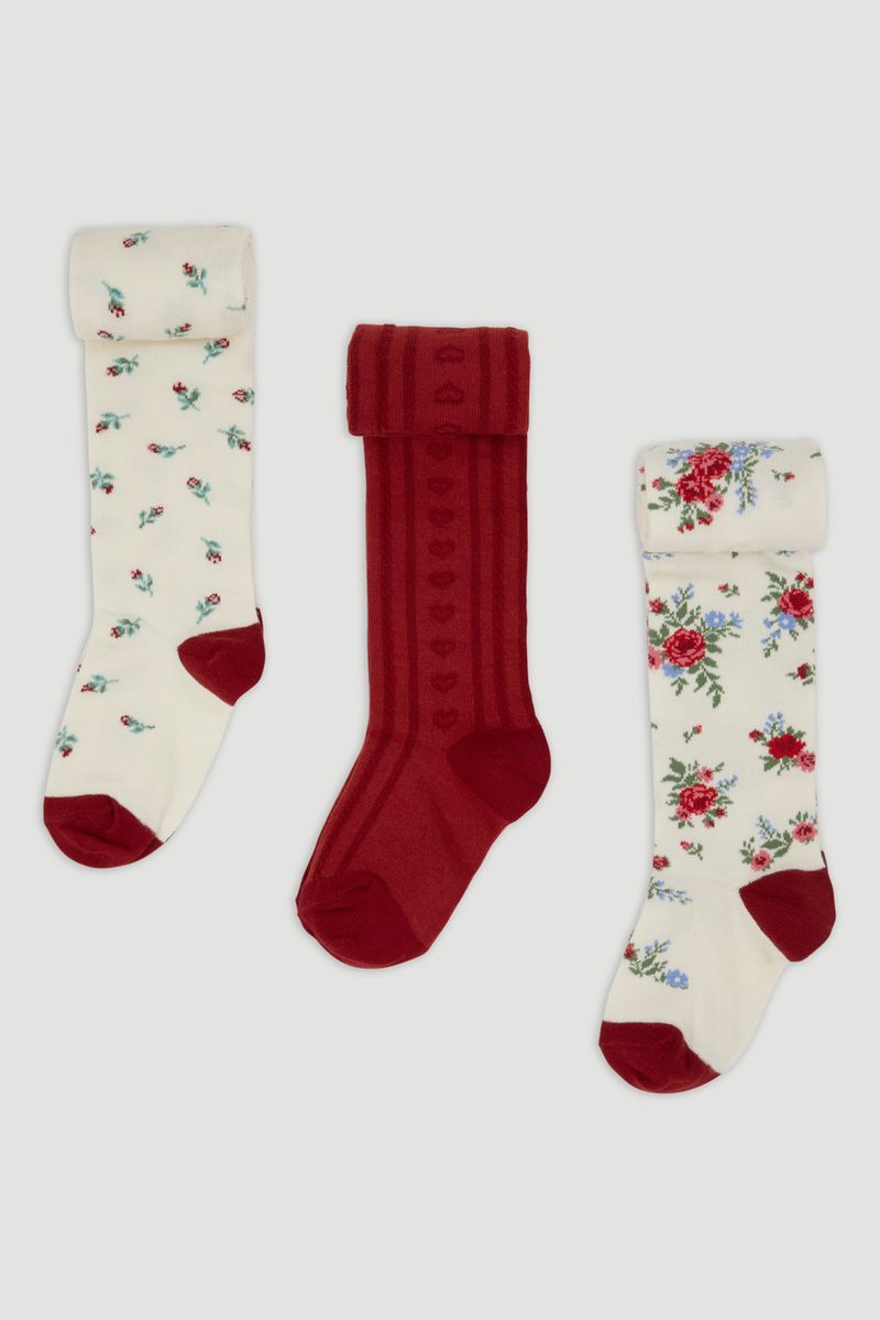 3 Pack Floral Cable Knit Tights