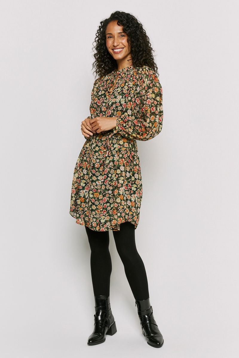 Sheered Floral Smock Dress