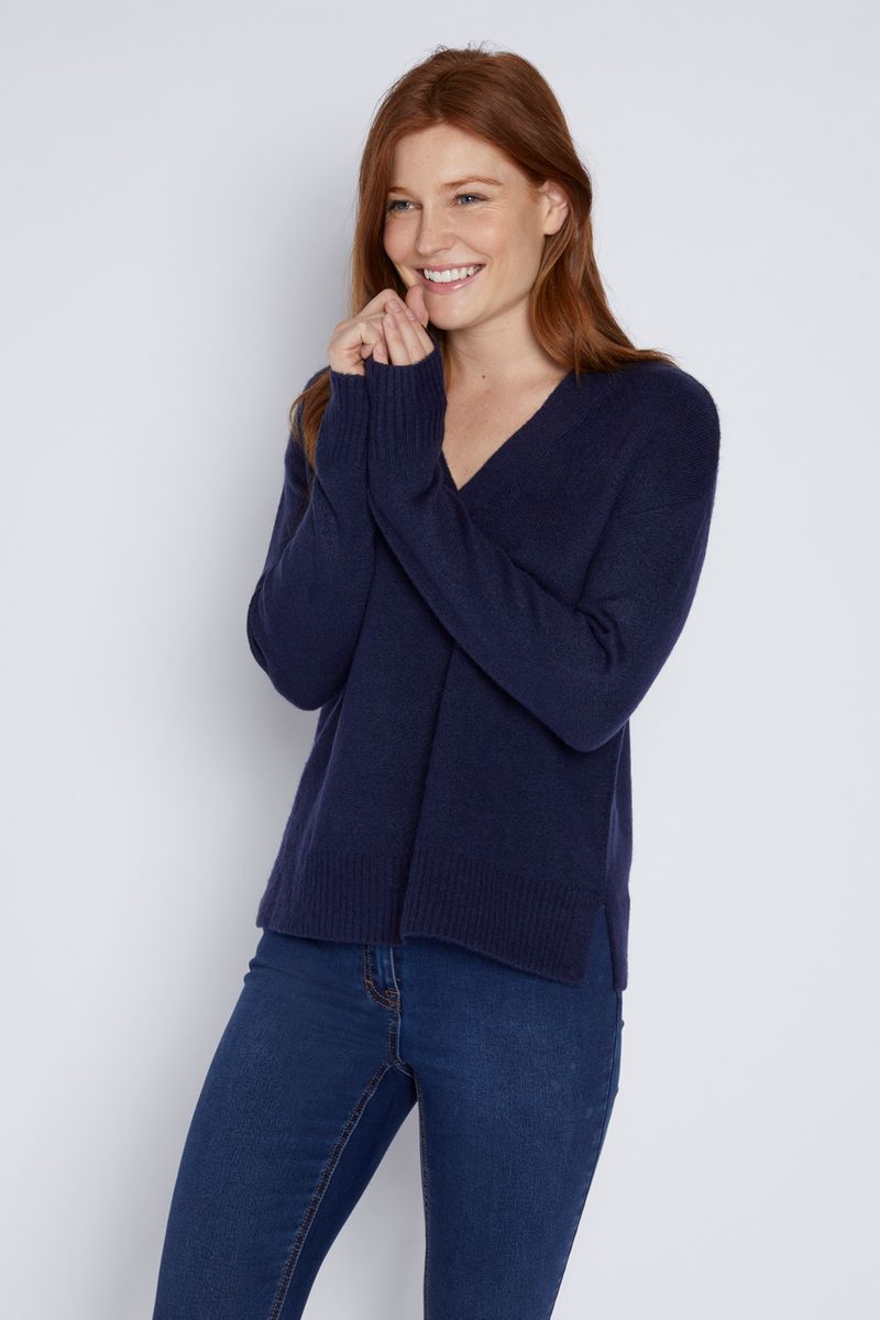 Navy V-Neckline Jumper