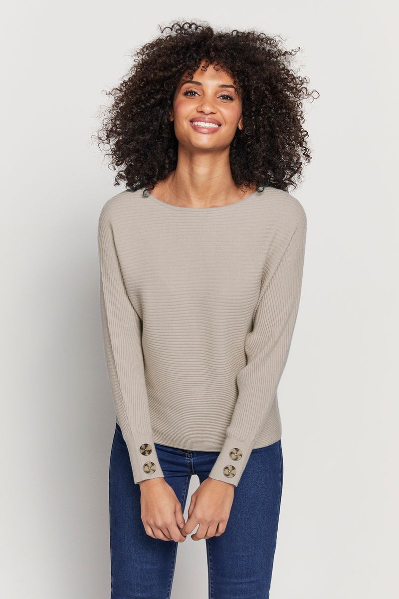 Oatmeal Ribbed Batwing Jumper