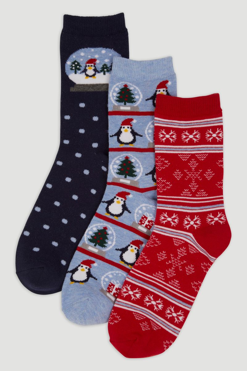 3 Pack Fairisle Christmas Socks