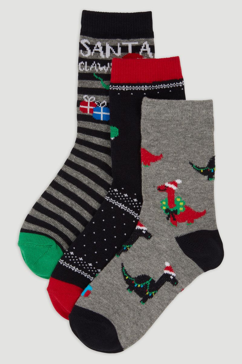 3 Pack Christmas Dino Socks