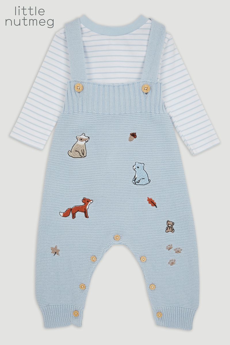 Little Nutmeg Blue Knitted Dungaree set