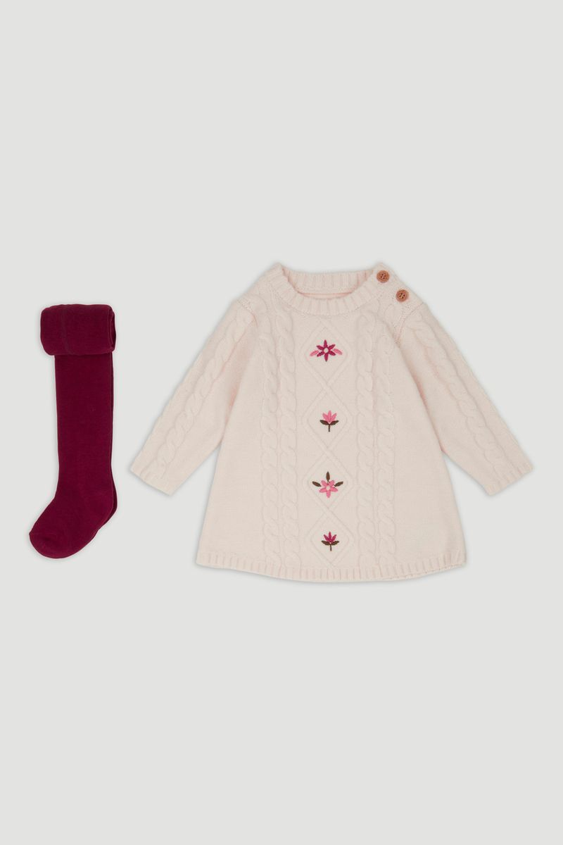 Cream Knit Dress & Red tights