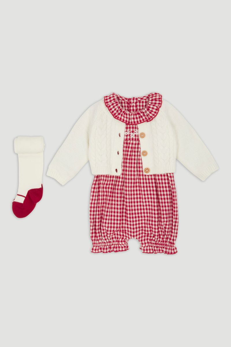 Red Check Romper Set