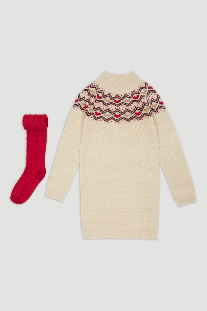 Fairisle Knitted Dress & Cable Tights