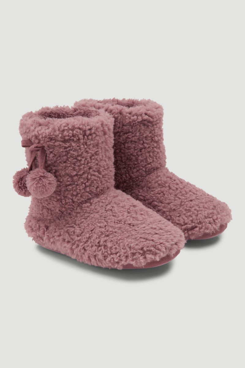 Pink Slipper Boots with Pom Poms