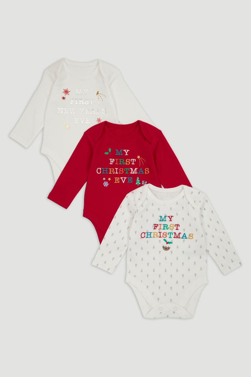 3 Pack My First Christmas Bodysuits