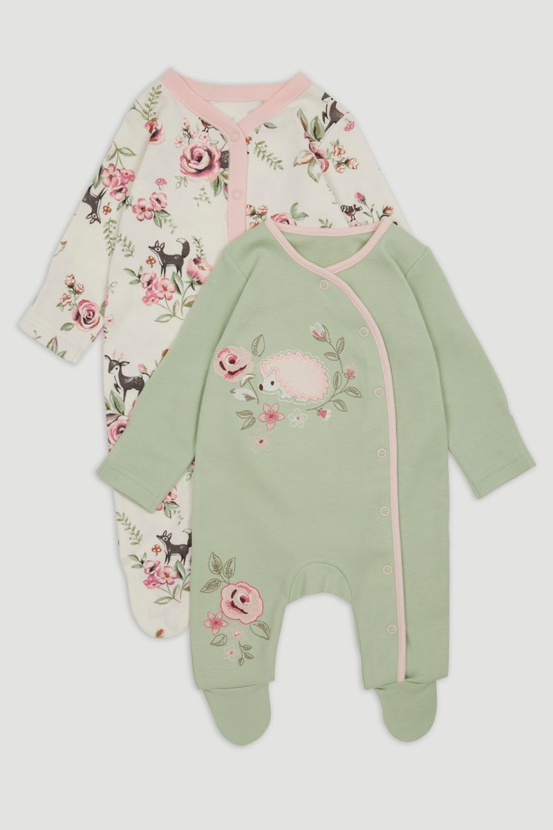 2 Pack Sage Hedgehog sleepsuits