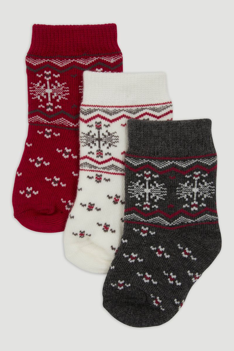 3 Pack Red Fairisle Socks