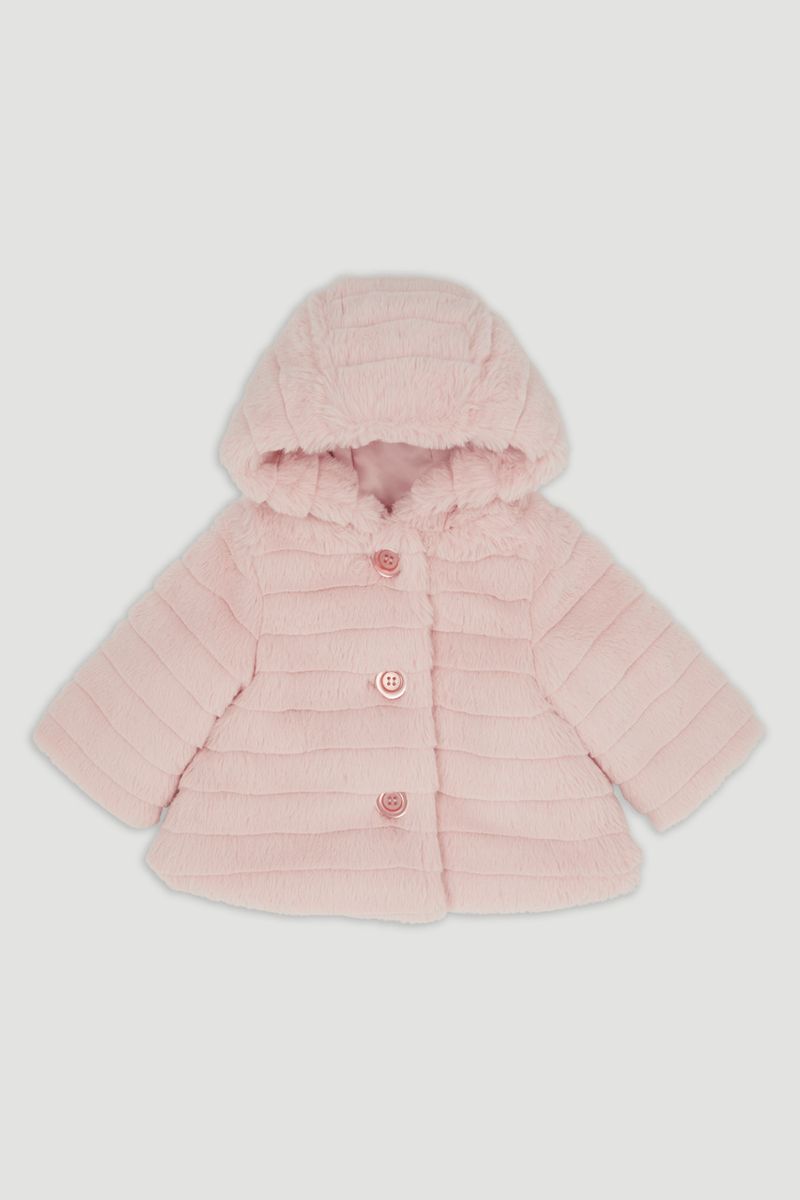 Pink Hooded Faux Fur coat
