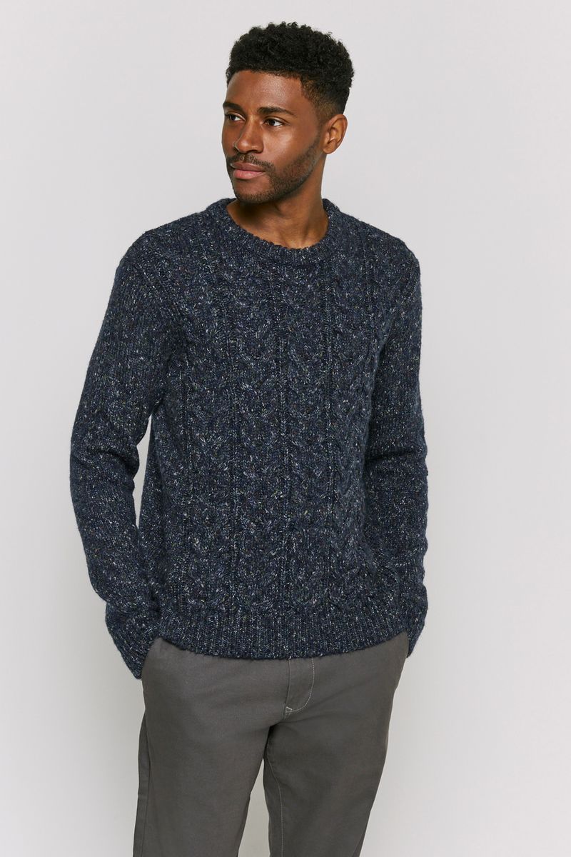Navy Fleck Cable Knit jumper