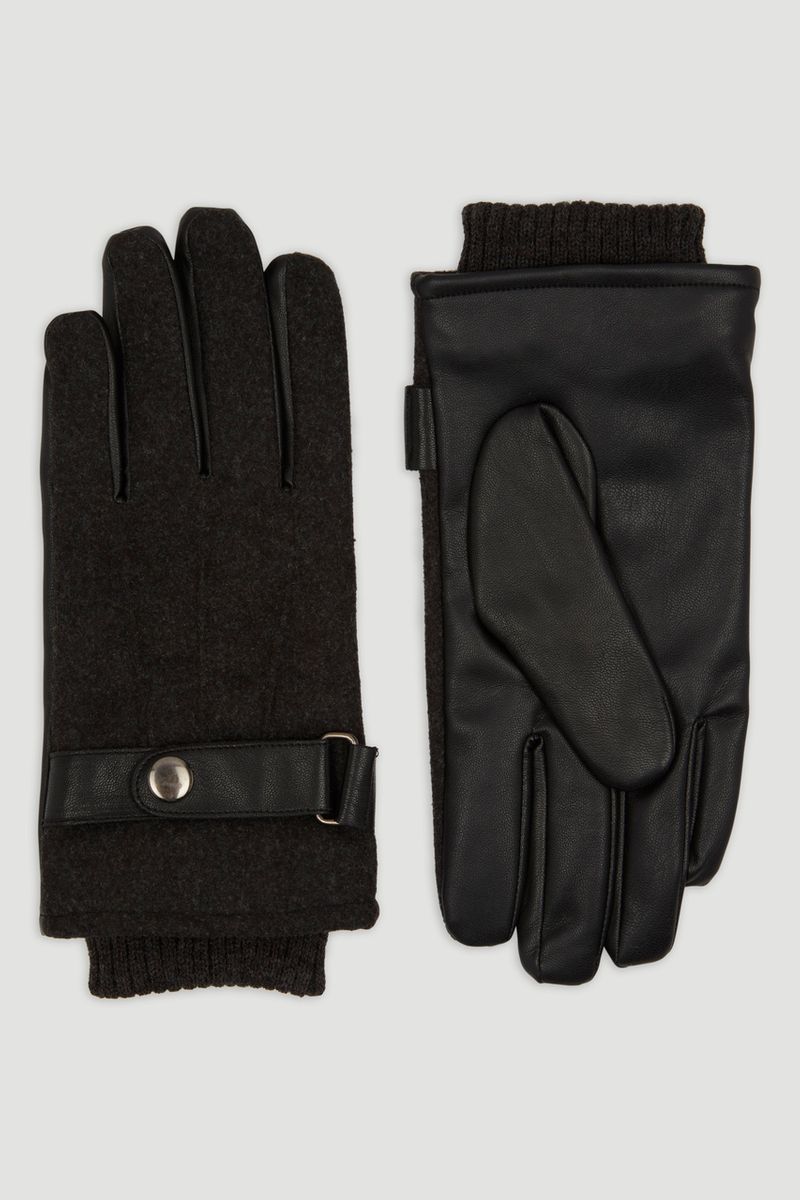 Button Detail Faux Leather Gloves