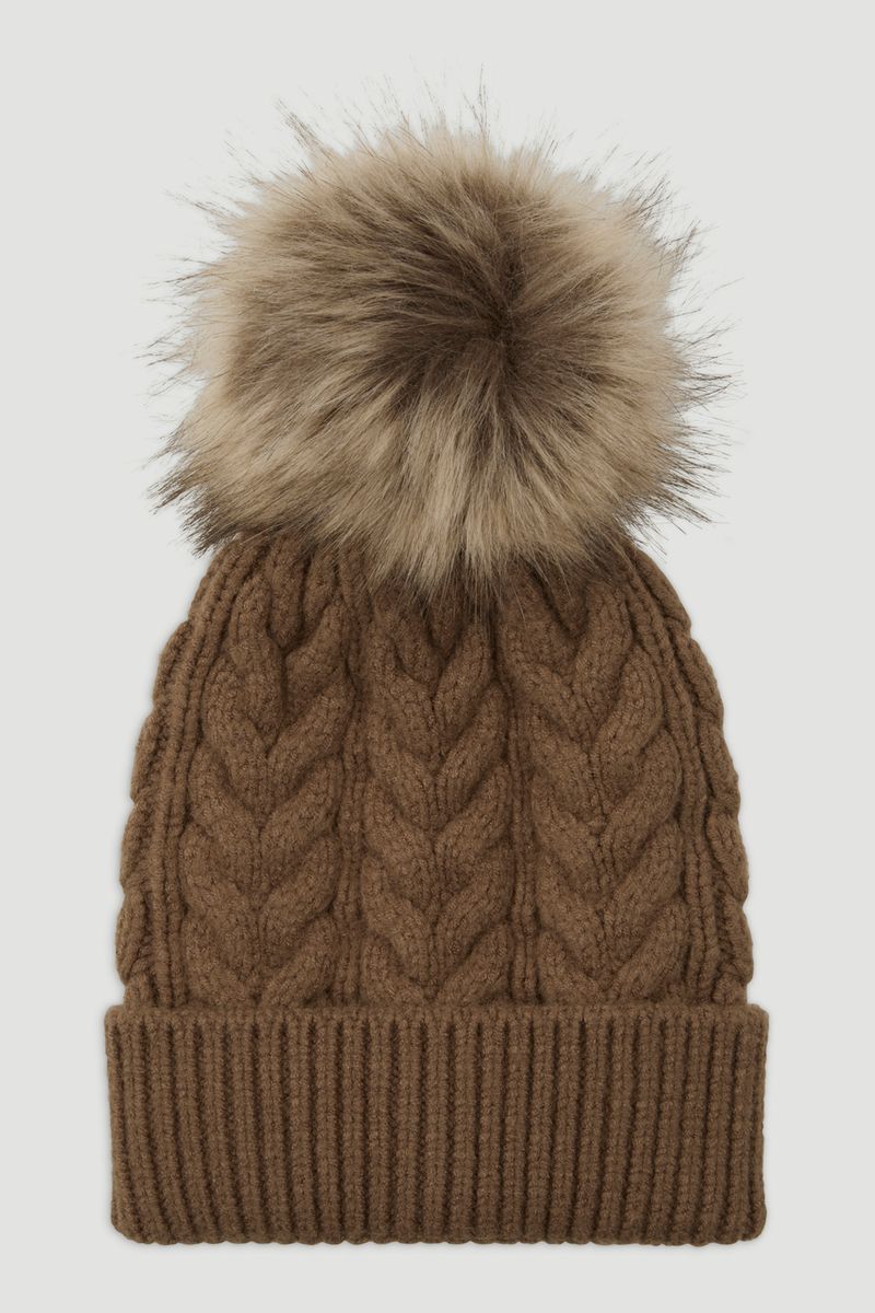 Cable Knit Brown Beanie Hat